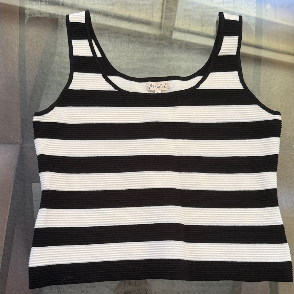 Marled Black and White Striped Tank Top